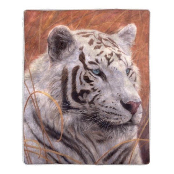 Hastings Home Sherpa Fleece Throw Blanket Tiger Print Pattern, Lightweight, Hypoallergenic | Adults and Kids|White 307104WOY